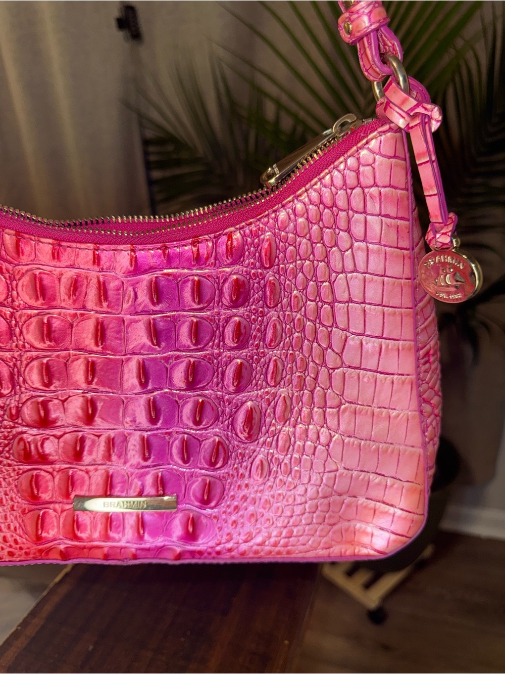 Brahmin Pink Croc-Embossed Shoulder Bag - Picture 3 of 7